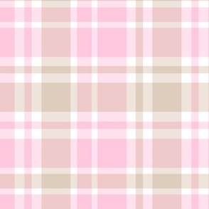 Classic Pink Plaid in Light Pastel Pink and Neutral Beige - Jumbo - Pastel Easter Plaid, Pastel Spring Plaid, Country Farmhouse Plaid