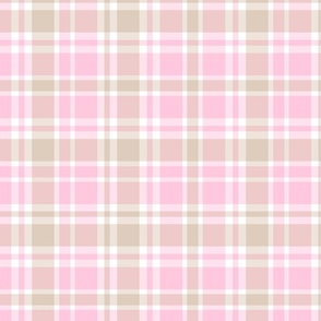 Classic Pink Plaid in Light Pastel Pink and Neutral Beige - Large - Pastel Easter Plaid, Pastel Spring Plaid, Country Farmhouse Plaid