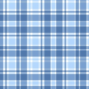 Classic Blue Plaid in Light Pastel Azure Blue and Navy - Large - Country Farmhouse, Blue Plaid, Blue Tartan