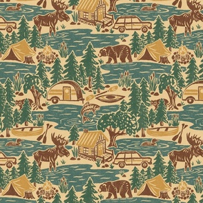 North Country Summer - 12" large - smoky teal, spruce, hickory, and mustard 