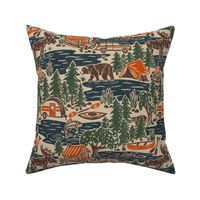 North Country Summer - 12" large - denim, forest, tomato, and walnut 