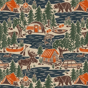 North Country Summer - extra large - denim, forest, tomato, and walnut