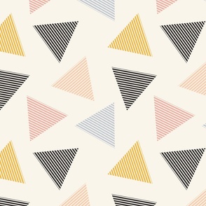 Simple sprinkled striped triangle-powder blue, black, mustard yellow and off white // Big scale
