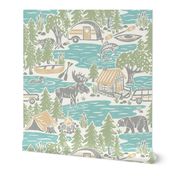 North Country Summer - extra large - aqua, gray, leaf, and light gold 