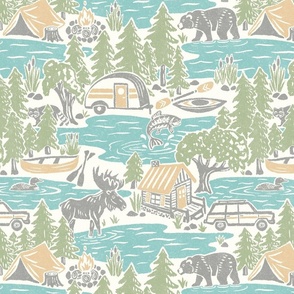 North Country Summer - extra large - aqua, gray, leaf, and light gold 