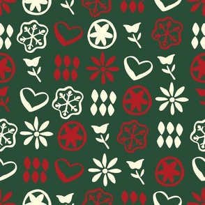 Retro Mid Century Nostalgic Vintage Christmas in green cream and red