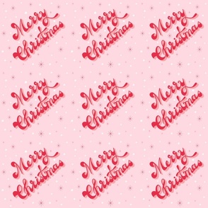 Merry Christmas Retro Lettering Red Pink
