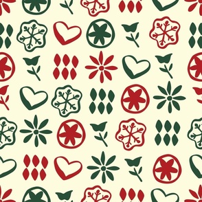 Retro Mid Century Nostalgic Vintage Christmas in cream red and green