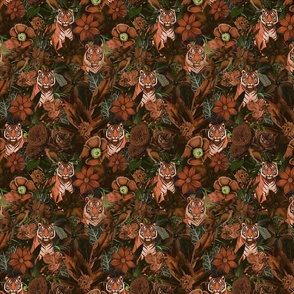 Fancy Jungle Opulence With Tigers  Burnt Sienna And Green Extra Small