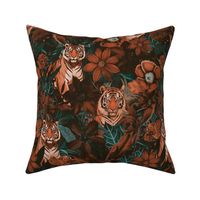 Fancy Jungle Opulence With Tigers Burnt Sienna And Teal Medium Scale