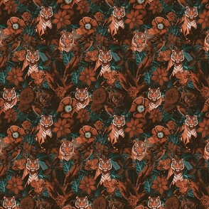 Fancy Jungle Opulence With Tigers Burnt Sienna And Teal Extra Small