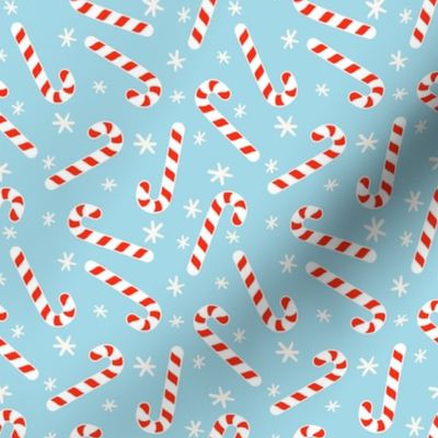 Bold Christmas candy canes, stars on blue Small 4x4