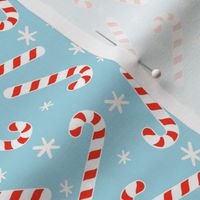 Bold Christmas candy canes, stars on blue Small 4x4