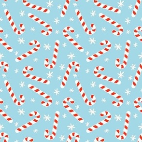 Bold Christmas candy canes, stars on blue Small 4x4