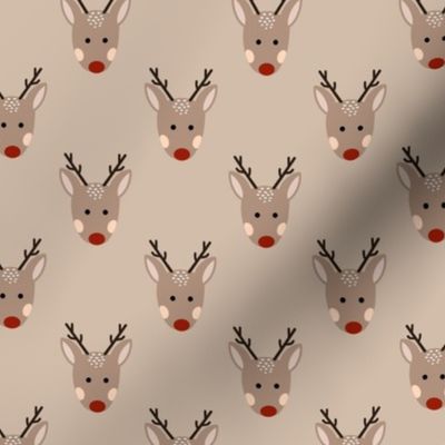 Cute Christmas reindeer faces on beige 6x6