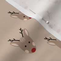 Cute Christmas reindeer faces on beige 6x6