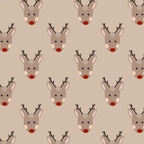 Cute Christmas reindeer faces on beige 6x6