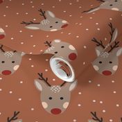 Cute Christmas reindeer on brown with spots 4x4