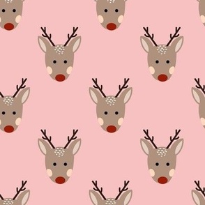 Cute Christmas reindeer faces on pink 8x8 large