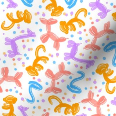 Colorful kids Party Fiesta Balloon Animals - Mini monkey snake dog giraffe confetti in lilac orange pink blue