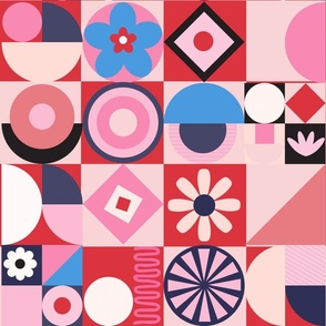 Pink and blue geometri tiles in retro style