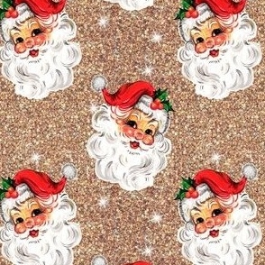 Santa Red Hat Christmas Gold Glitter vintage Christmas 