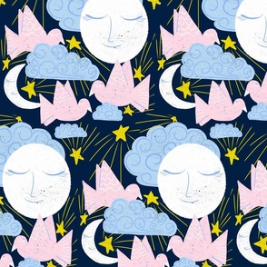 whimsical summer nights in the sky navy blue