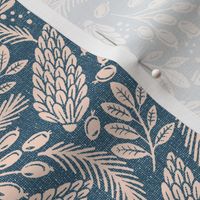 Winter solstice damask collection - Winter Greenery in Navy