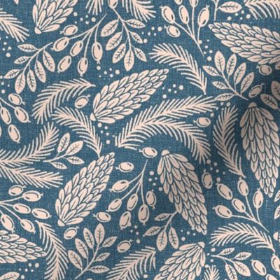 Winter solstice damask collection - Winter Greenery in Navy