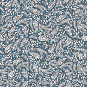 Winter solstice damask collection - Winter Greenery in Navy