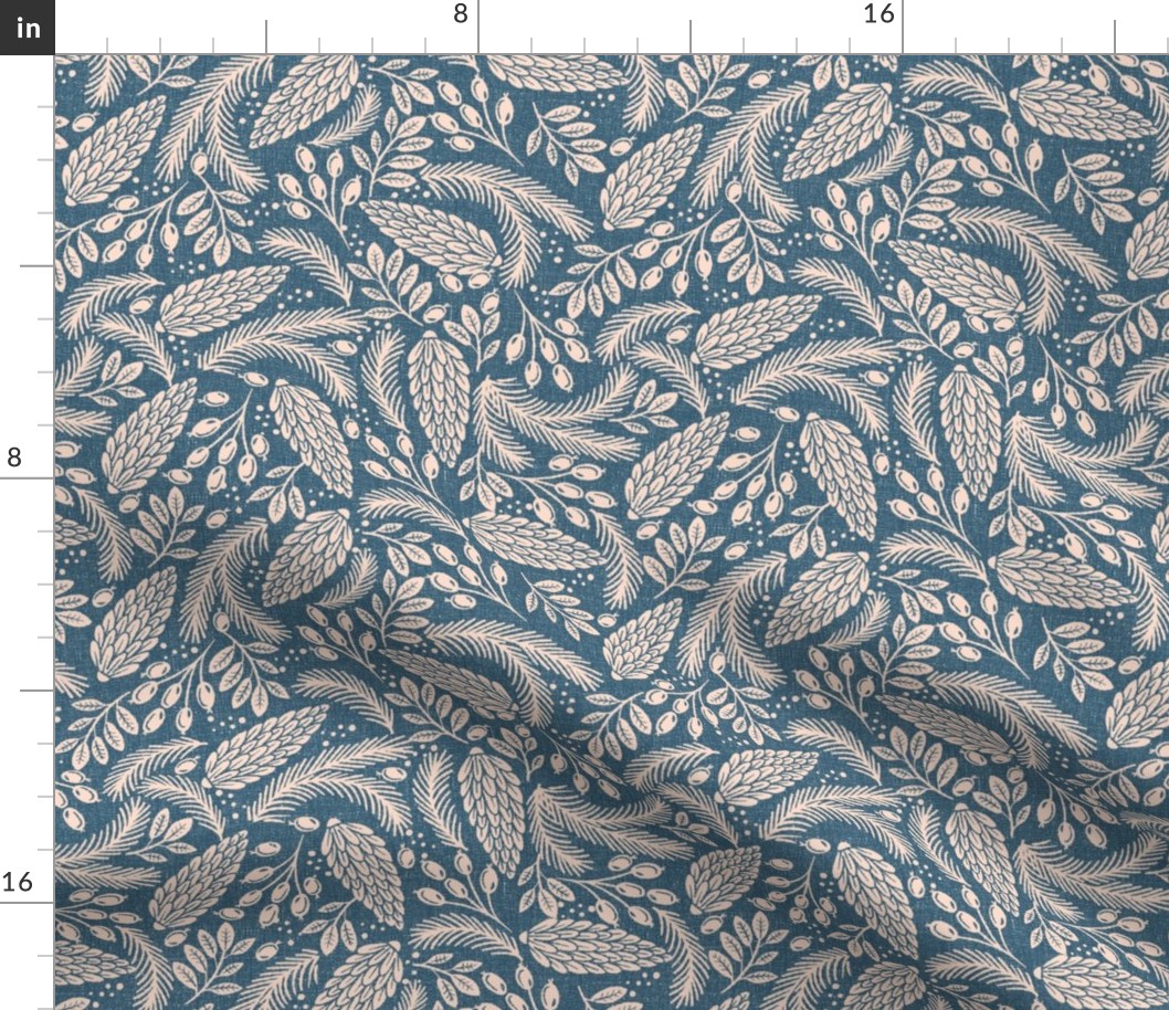 Winter solstice damask collection - Winter Greenery in Navy