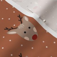 Cute Christmas reindeer on brown with spots 