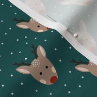 Cute Christmas reindeer on dark teal 6x6 medium
