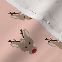 Cute Christmas reindeer on light pink 6x6