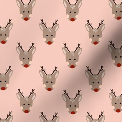 Cute Christmas reindeer on light pink 6x6
