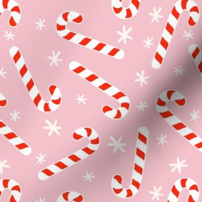 Christmas stars, candy canes on pink medium  7x7