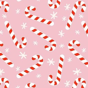 Christmas stars, candy canes on pink medium  7x7