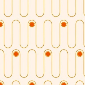 1" Wave XSmall / Retro Daisy Waves / Orange on Cream