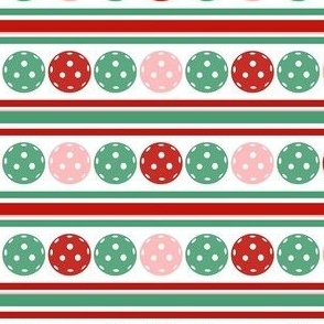Small Scale Christmas Pickleballs and Retro Sporty Stripes in Christmas Red Green Pink
