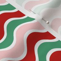 Large Scale Wavy Christmas Stripes in Red Pink Green