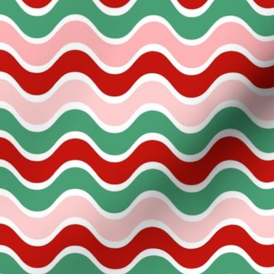 Large Scale Wavy Christmas Stripes in Red Pink Green