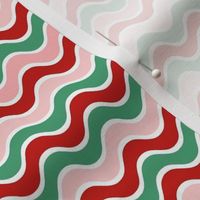 Medium Scale Wavy Christmas Stripes in Red Pink Green