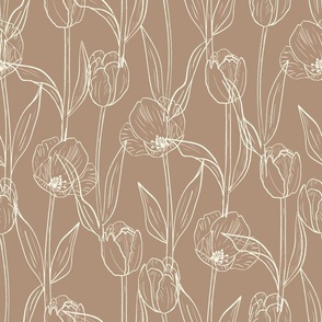Tulips - line cream on warm beige