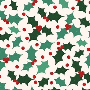 Christmas holly on cream/white medium 