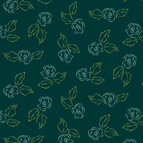 Rosy Lines - Mint Blue Roses on Dark Teal