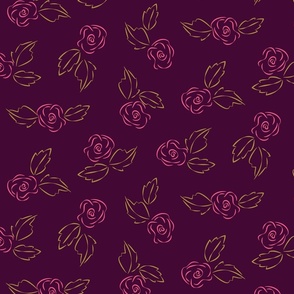 Rosy Lines - Pink Roses on Warm Plum