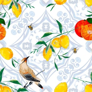 Floral art,birds,bumblebees,tiles,mosaics,lemon art