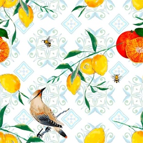 Floral art,birds,bumblebees,tiles,mosaics,lemon art