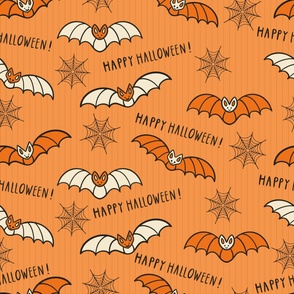 Orange-beige-flying-Halloween-bats-on-a-orange-background-with-cobwebs-and-lines-XL-jumbo