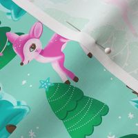 Pastel Retro Vintage Christmas Reindeer on Aqua